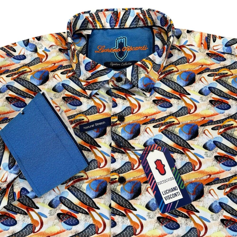 Luchiano Visconti 4XL Vibrant Bold Brush Stroke Wave AOP Long Sleeve Shirt NWT